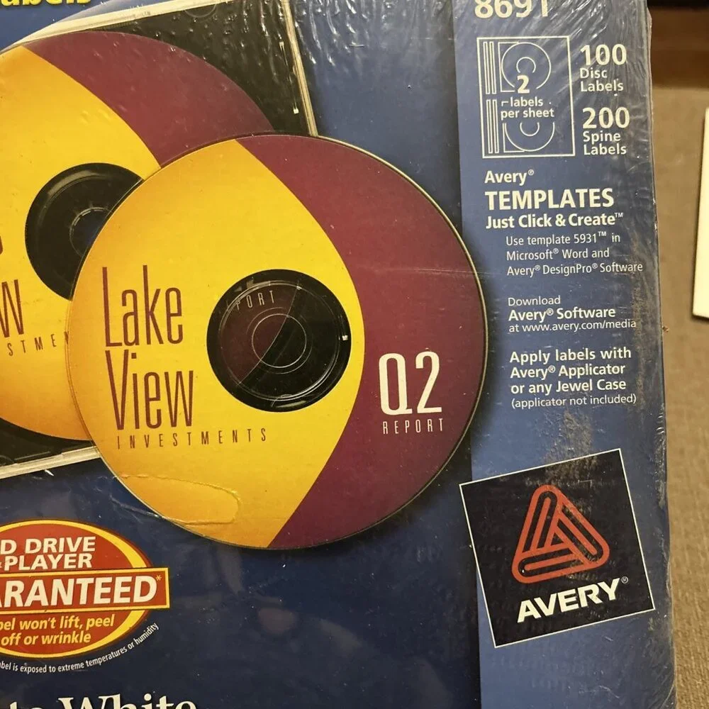Avery Matte White CD Labels Ink Jet 8691 100 disc count/200 spine count New Seal